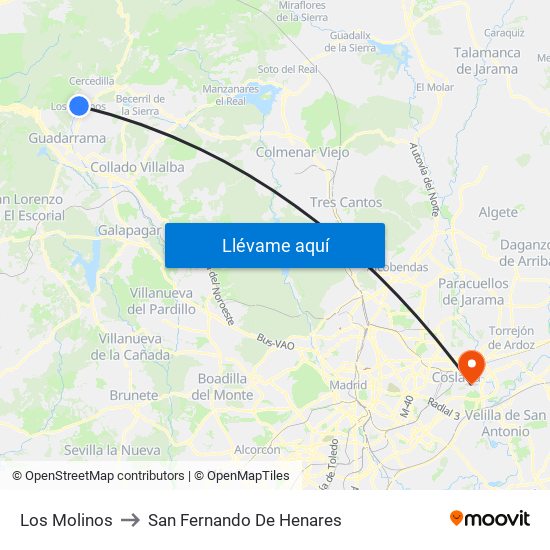 Los Molinos to San Fernando De Henares map