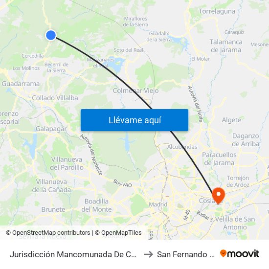 Jurisdicción Mancomunada De Cerdedilla Y Navacerrada to San Fernando De Henares map