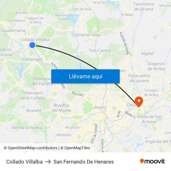 Collado Villalba to San Fernando De Henares map