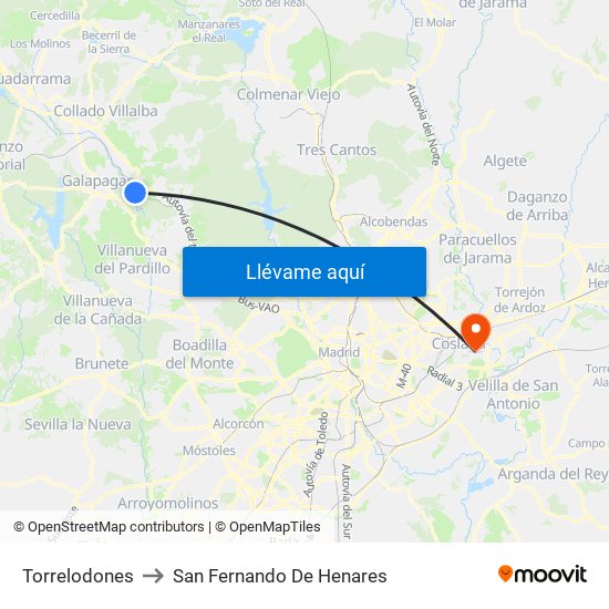 Torrelodones to San Fernando De Henares map