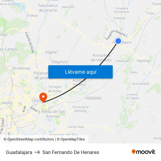 Guadalajara to San Fernando De Henares map