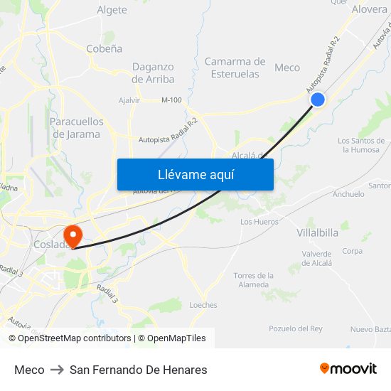 Meco to San Fernando De Henares map