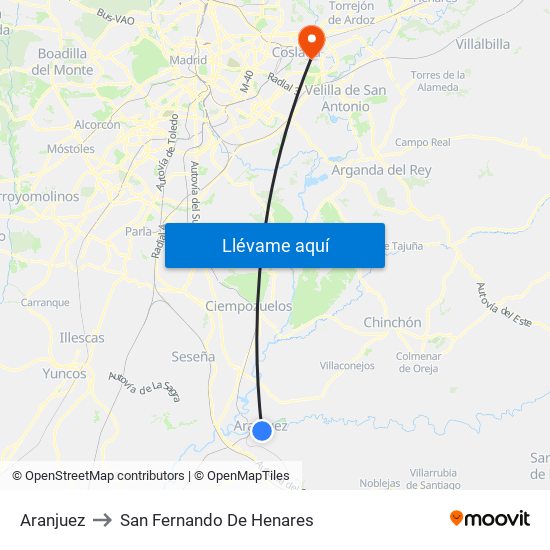 Aranjuez to San Fernando De Henares map