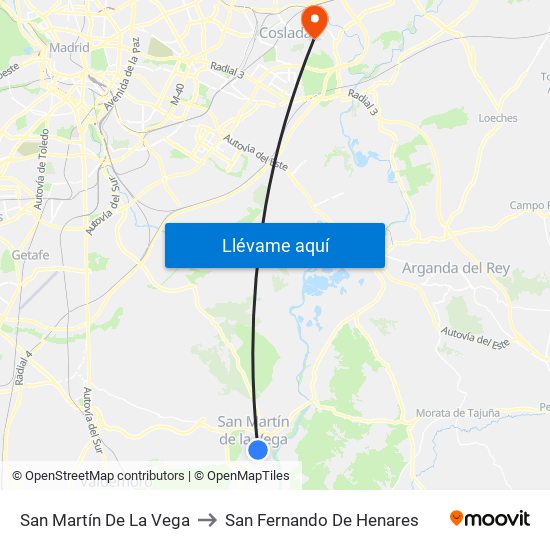 San Martín De La Vega to San Fernando De Henares map