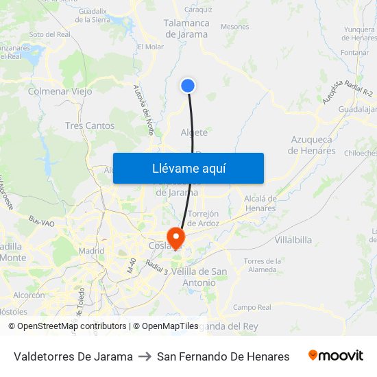 Valdetorres De Jarama to San Fernando De Henares map