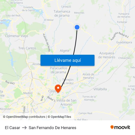 El Casar to San Fernando De Henares map