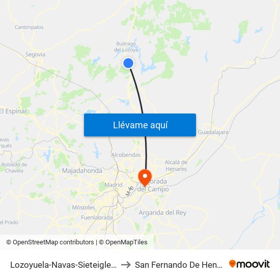 Lozoyuela-Navas-Sieteiglesias to San Fernando De Henares map