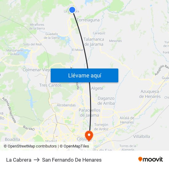 La Cabrera to San Fernando De Henares map