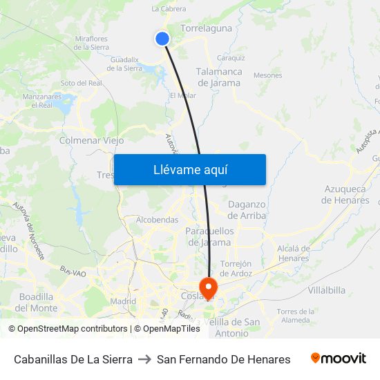 Cabanillas De La Sierra to San Fernando De Henares map