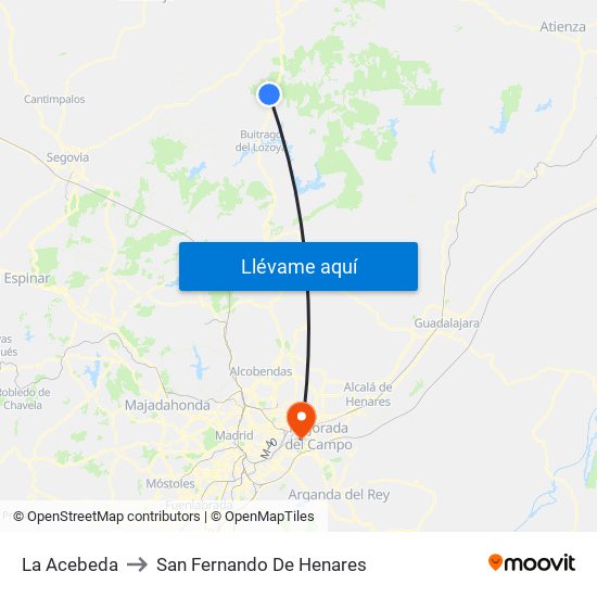 La Acebeda to San Fernando De Henares map