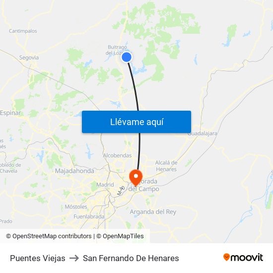 Puentes Viejas to San Fernando De Henares map