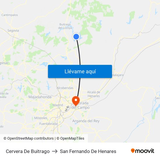 Cervera De Buitrago to San Fernando De Henares map