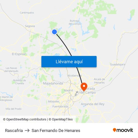 Rascafría to San Fernando De Henares map