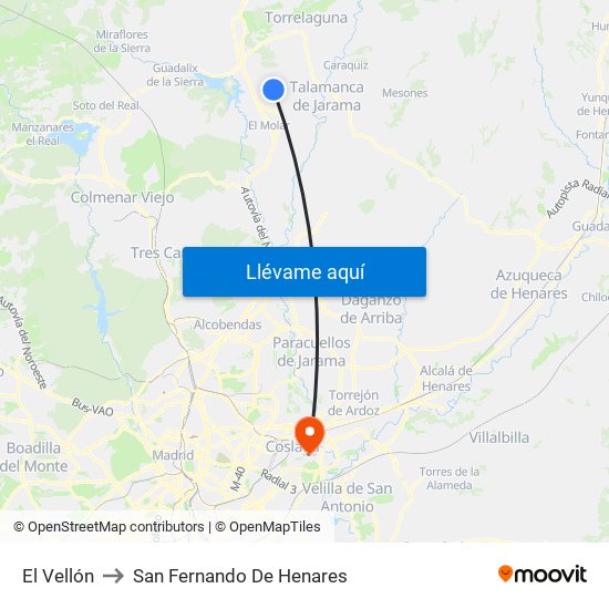 El Vellón to San Fernando De Henares map
