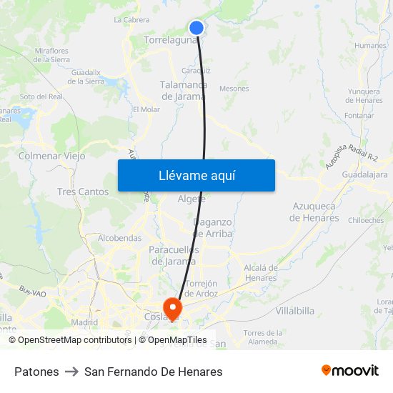 Patones to San Fernando De Henares map