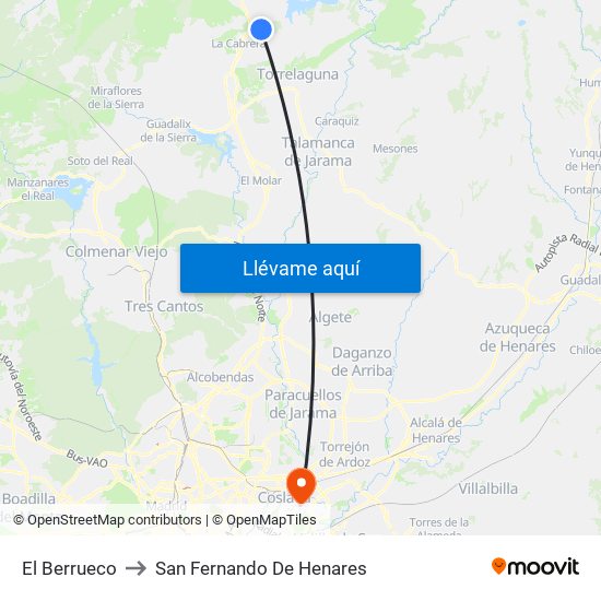 El Berrueco to San Fernando De Henares map