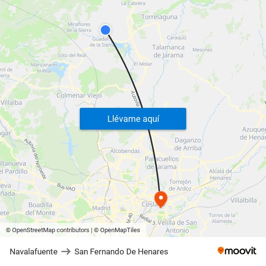 Navalafuente to San Fernando De Henares map