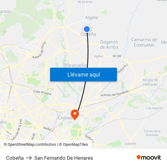 Cobeña to San Fernando De Henares map