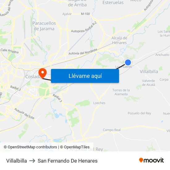 Villalbilla to San Fernando De Henares map