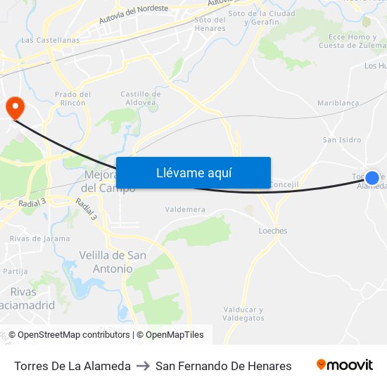 Torres De La Alameda to San Fernando De Henares map
