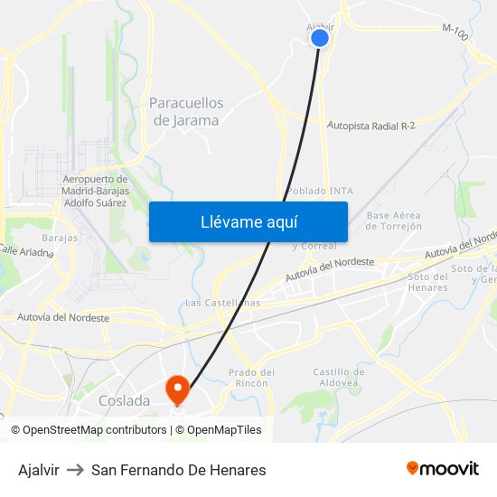 Ajalvir to San Fernando De Henares map