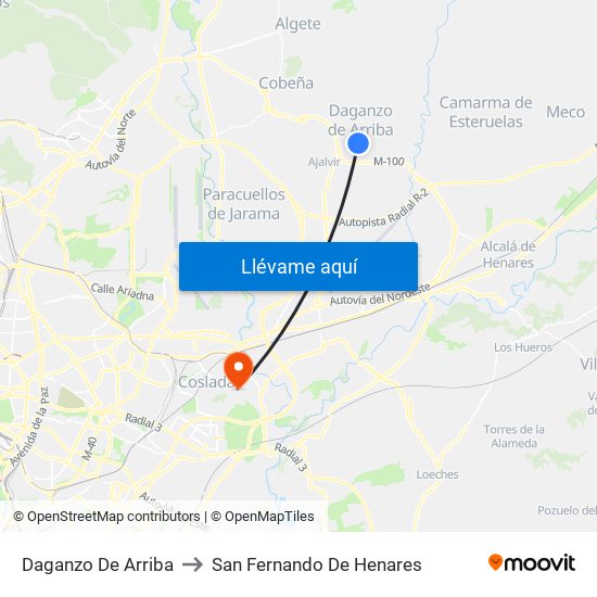 Daganzo De Arriba to San Fernando De Henares map