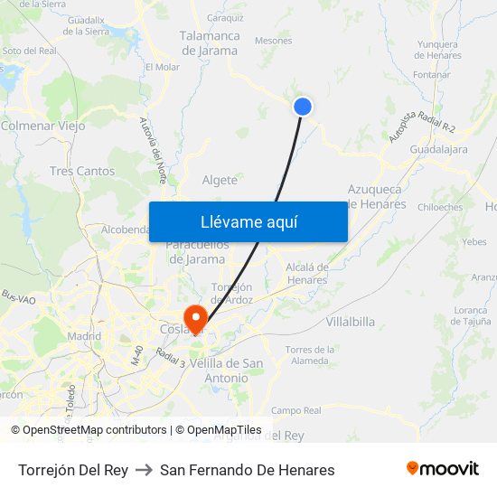 Torrejón Del Rey to San Fernando De Henares map