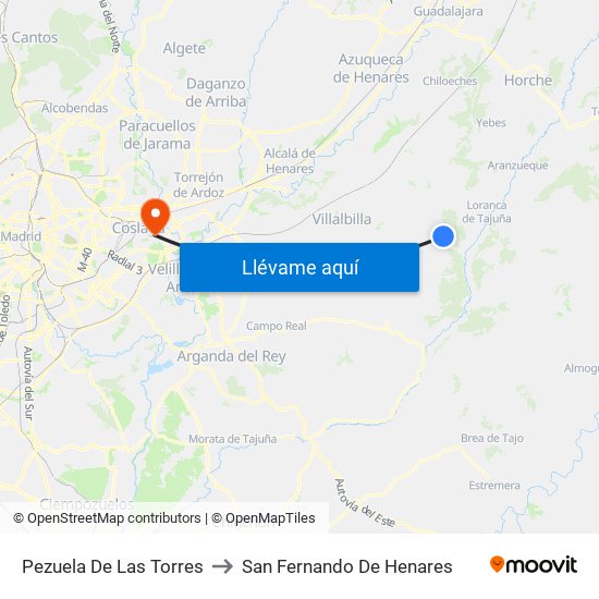 Pezuela De Las Torres to San Fernando De Henares map