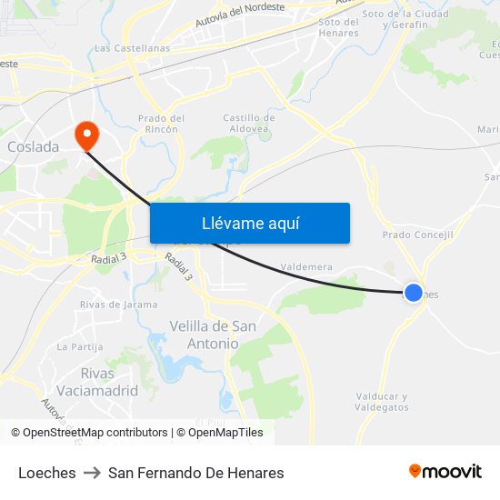 Loeches to San Fernando De Henares map
