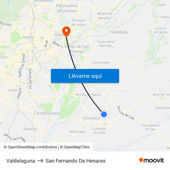 Valdelaguna to San Fernando De Henares map