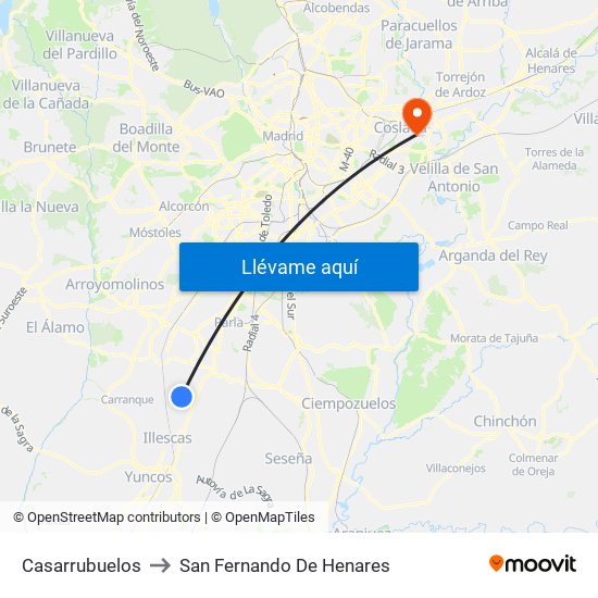 Casarrubuelos to San Fernando De Henares map