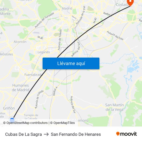 Cubas De La Sagra to San Fernando De Henares map