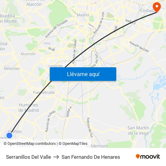 Serranillos Del Valle to San Fernando De Henares map