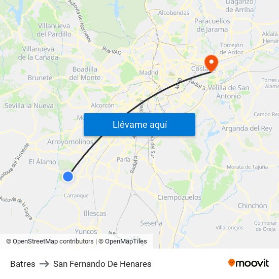 Batres to San Fernando De Henares map