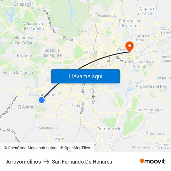 Arroyomolinos to San Fernando De Henares map