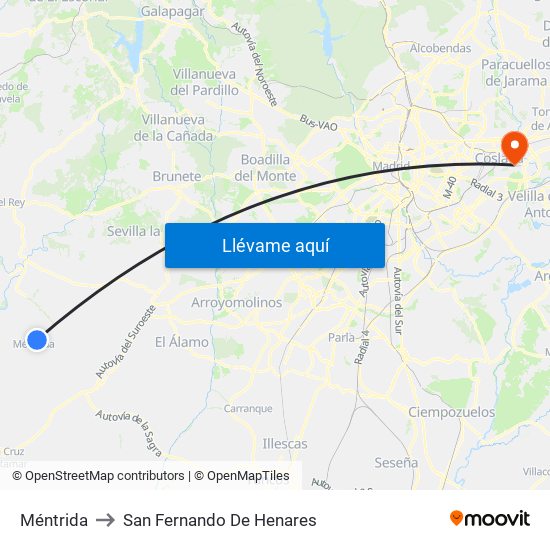 Méntrida to San Fernando De Henares map