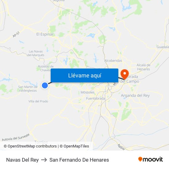 Navas Del Rey to San Fernando De Henares map