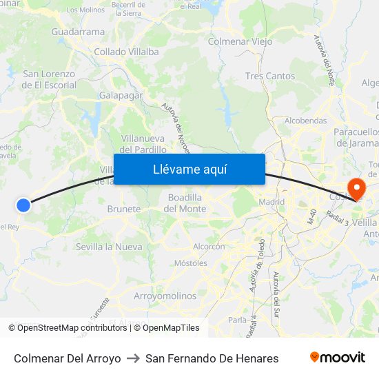 Colmenar Del Arroyo to San Fernando De Henares map