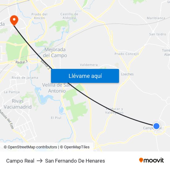 Campo Real to San Fernando De Henares map