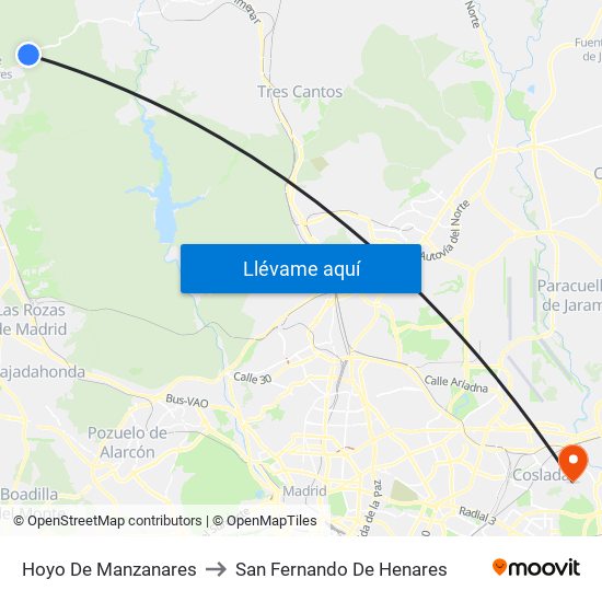 Hoyo De Manzanares to San Fernando De Henares map