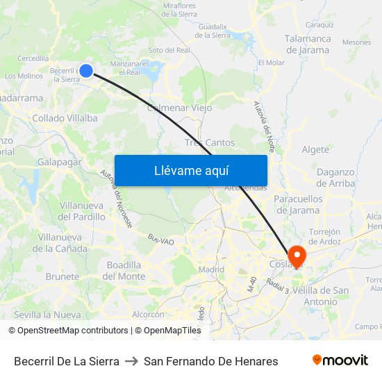 Becerril De La Sierra to San Fernando De Henares map