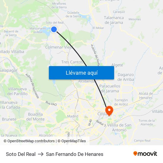 Soto Del Real to San Fernando De Henares map