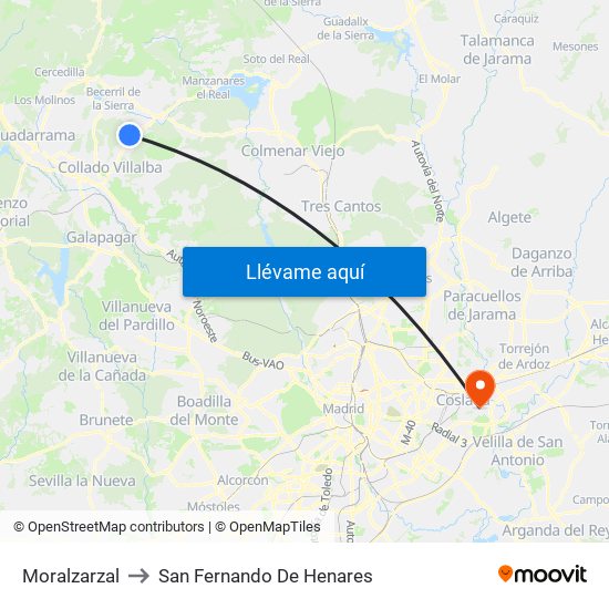 Moralzarzal to San Fernando De Henares map