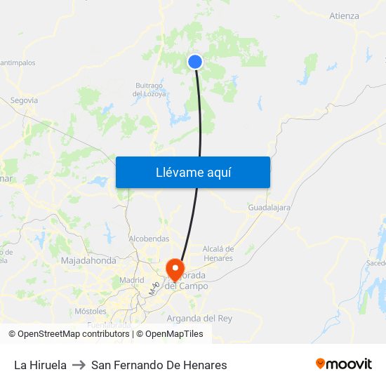 La Hiruela to San Fernando De Henares map