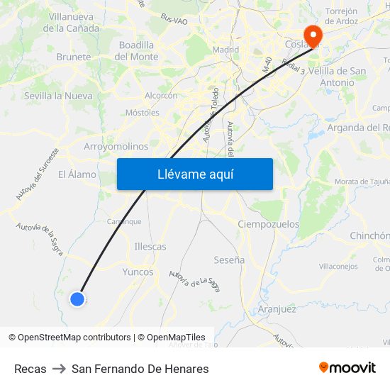 Recas to San Fernando De Henares map