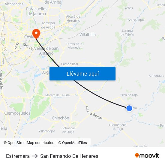 Estremera to San Fernando De Henares map