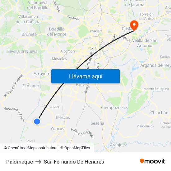 Palomeque to San Fernando De Henares map