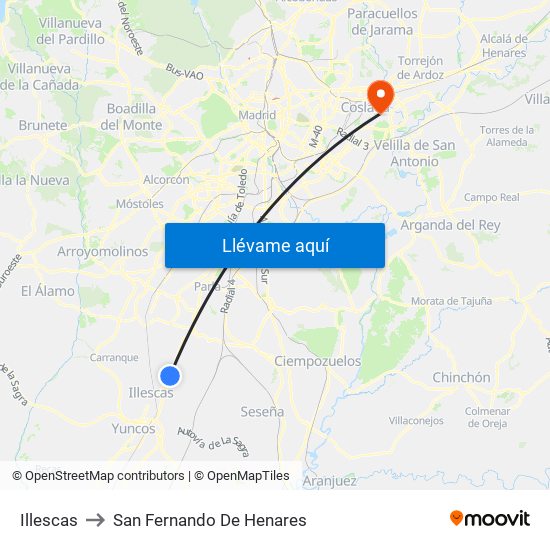 Illescas to San Fernando De Henares map