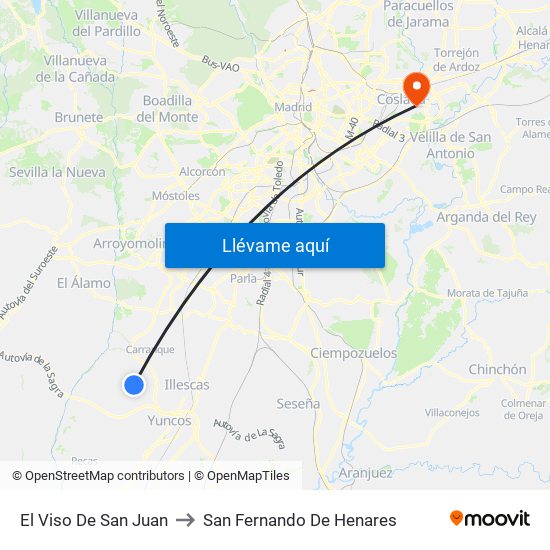 El Viso De San Juan to San Fernando De Henares map