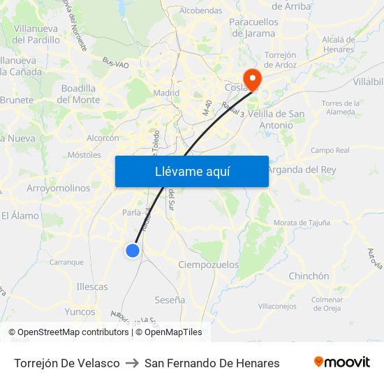 Torrejón De Velasco to San Fernando De Henares map